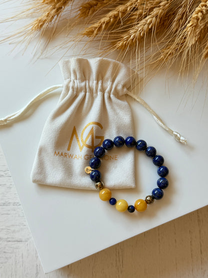Lapis Lazuli - Yellow Amber Bracelet