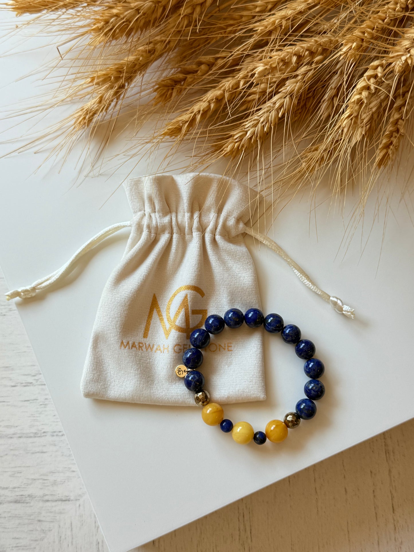 Lapis Lazuli - Yellow Amber Bracelet