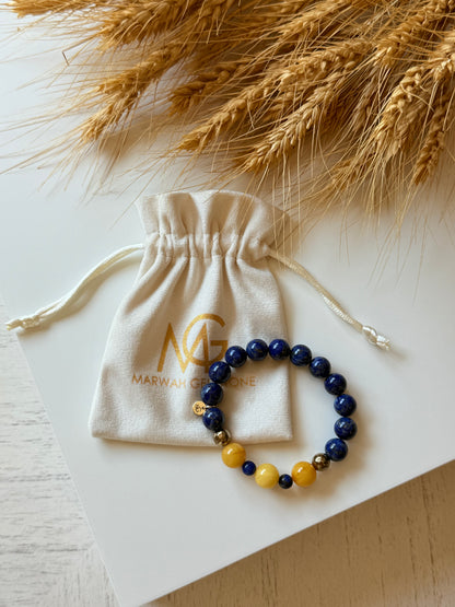 Lapis Lazuli - Yellow Amber Bracelet