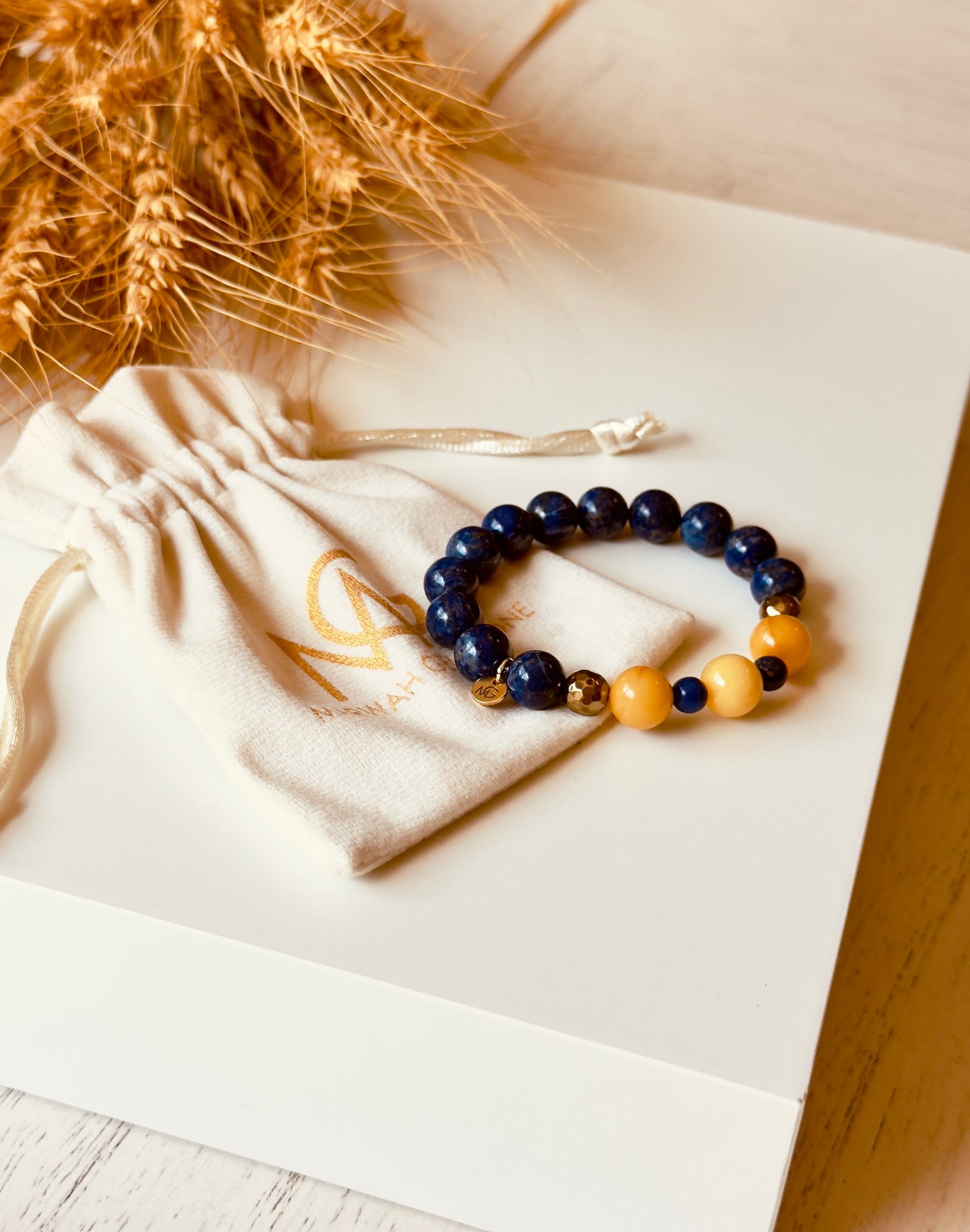 Lapis Lazuli - Yellow Amber Bracelet