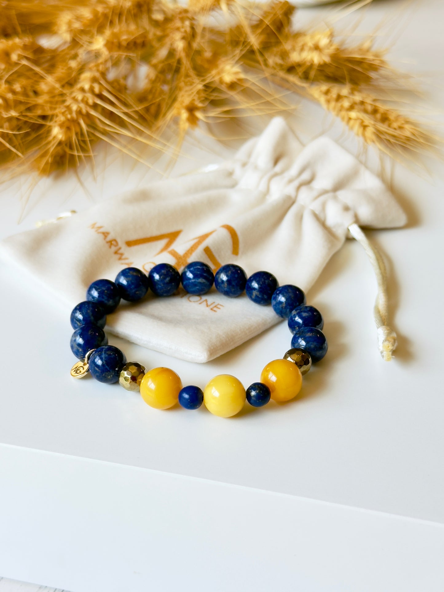 Lapis Lazuli - Yellow Amber Bracelet