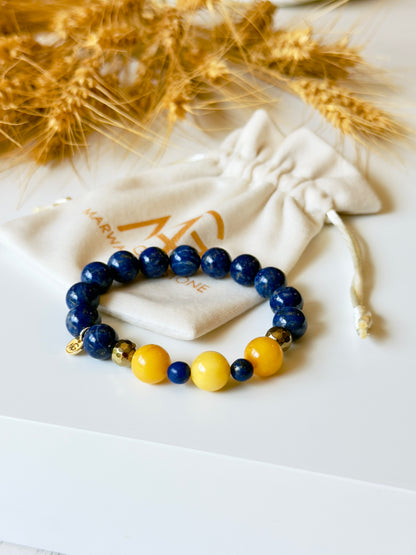 Lapis Lazuli - Yellow Amber Bracelet