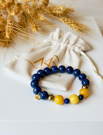 Lapis Lazuli - Yellow Amber Bracelet