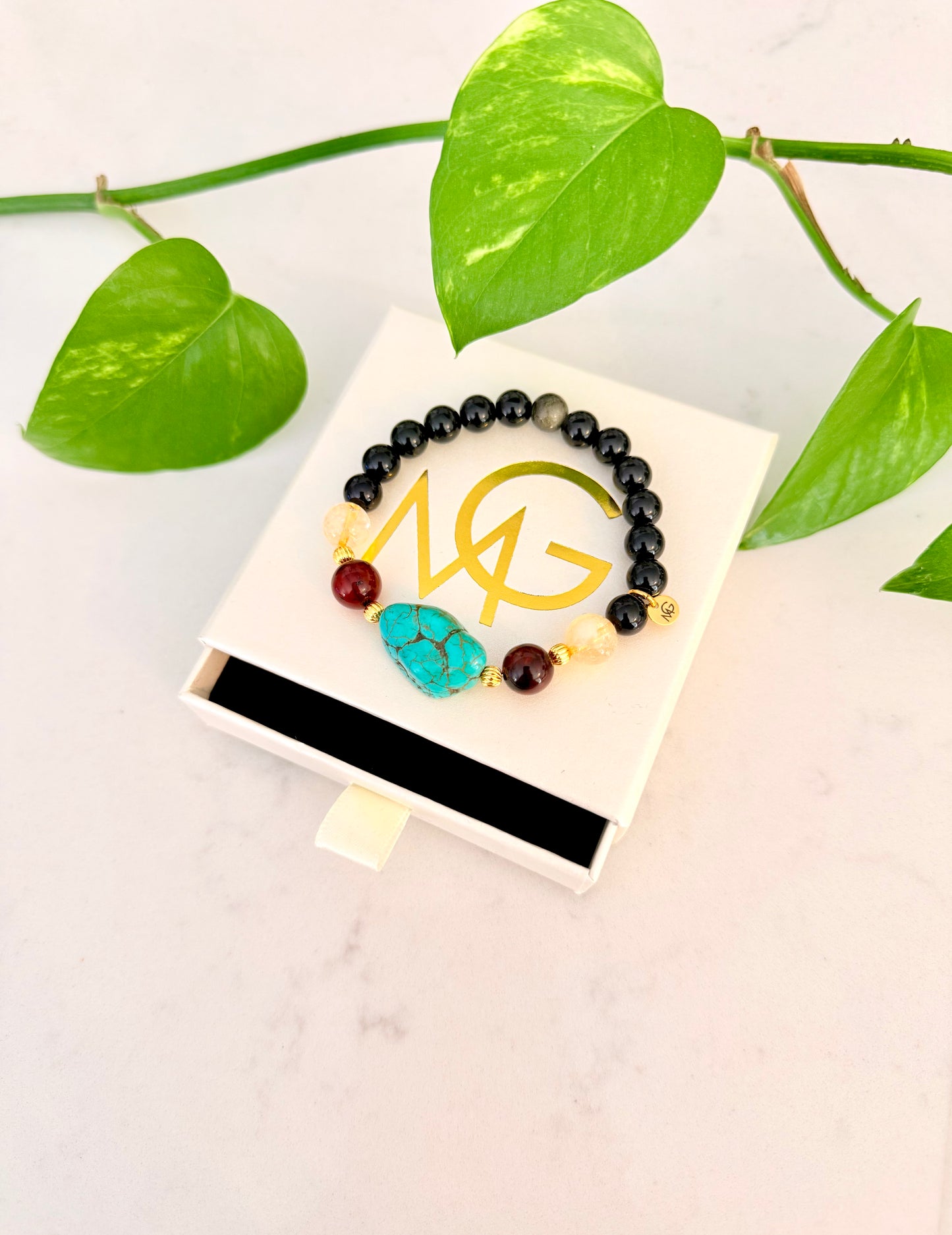 Black Obsidian - Citrine - Amber - Turquoise Bracelet