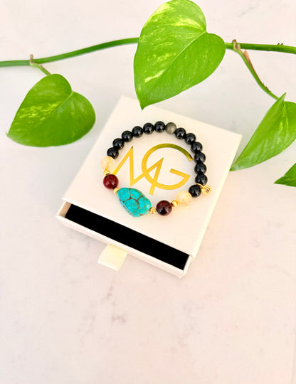 Black Obsidian - Citrine - Amber - Turquoise Bracelet