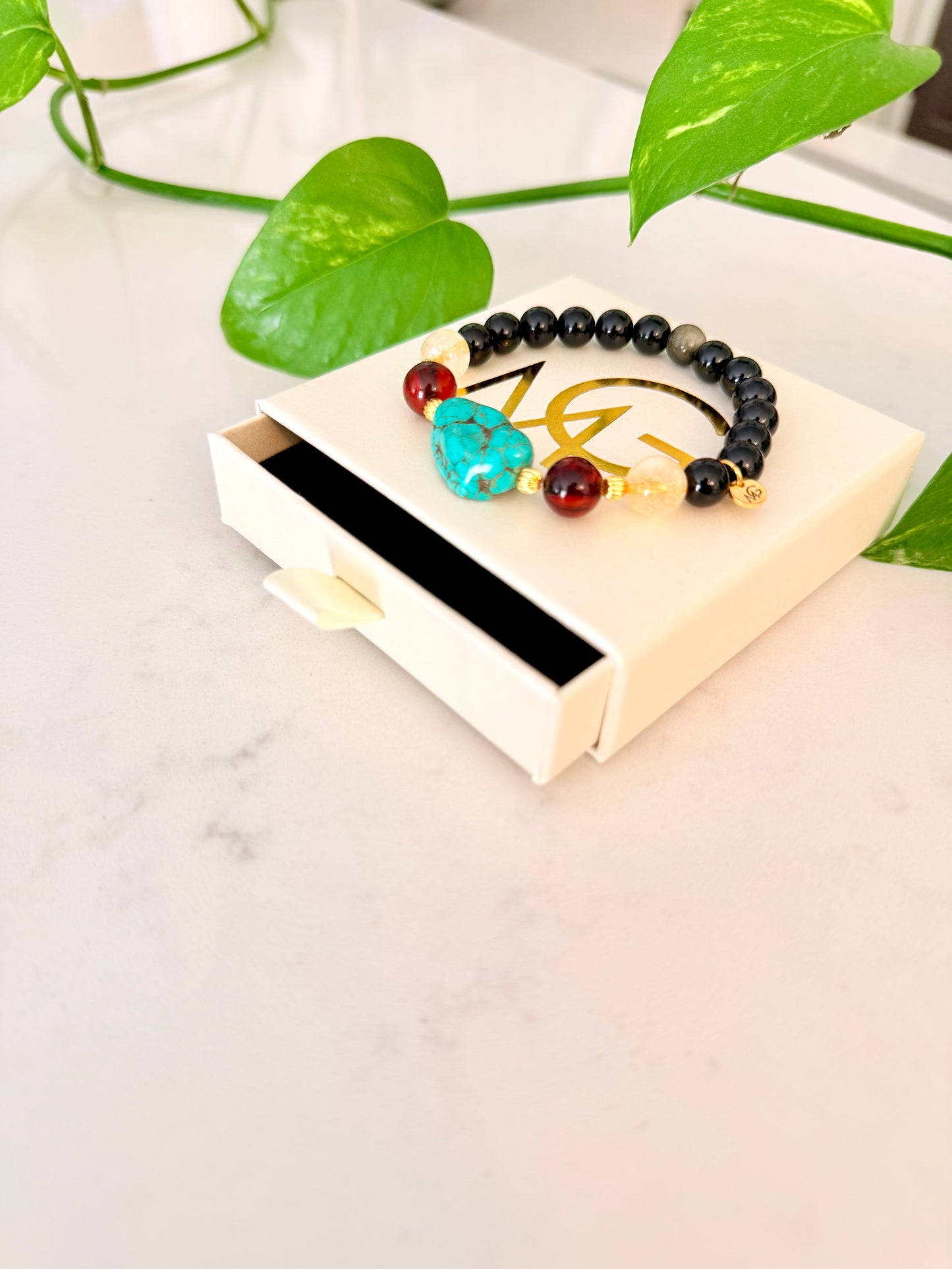 Black Obsidian - Citrine - Amber - Turquoise Bracelet