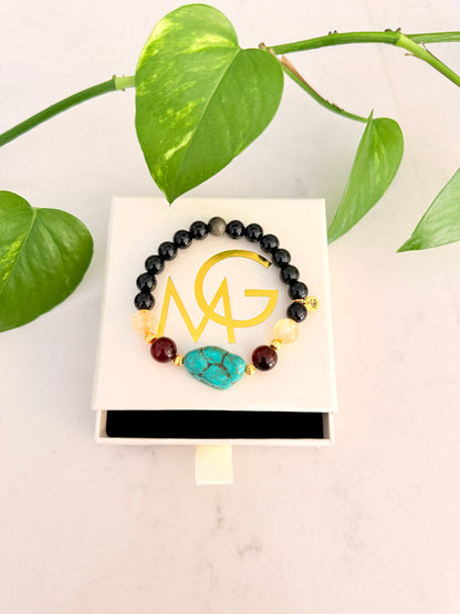 Black Obsidian - Citrine - Amber - Turquoise Bracelet