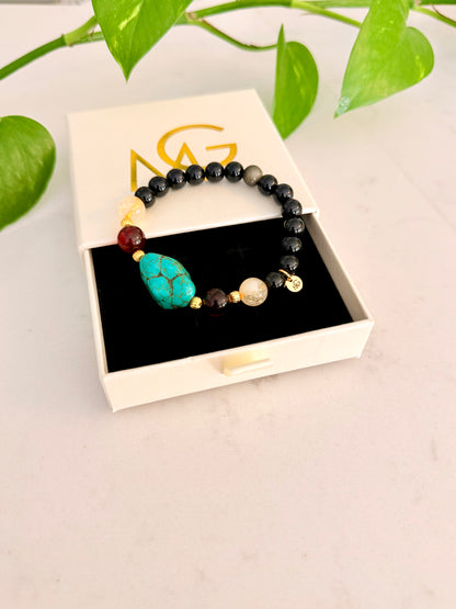 Black Obsidian - Citrine - Amber - Turquoise Bracelet