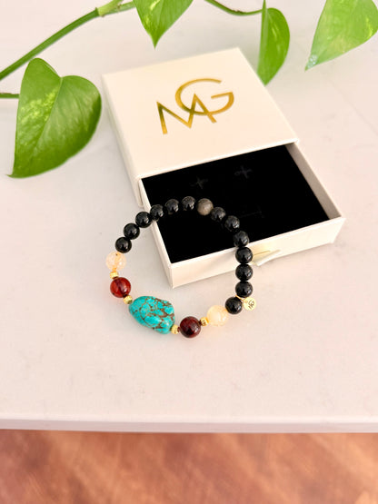 Black Obsidian - Citrine - Amber - Turquoise Bracelet