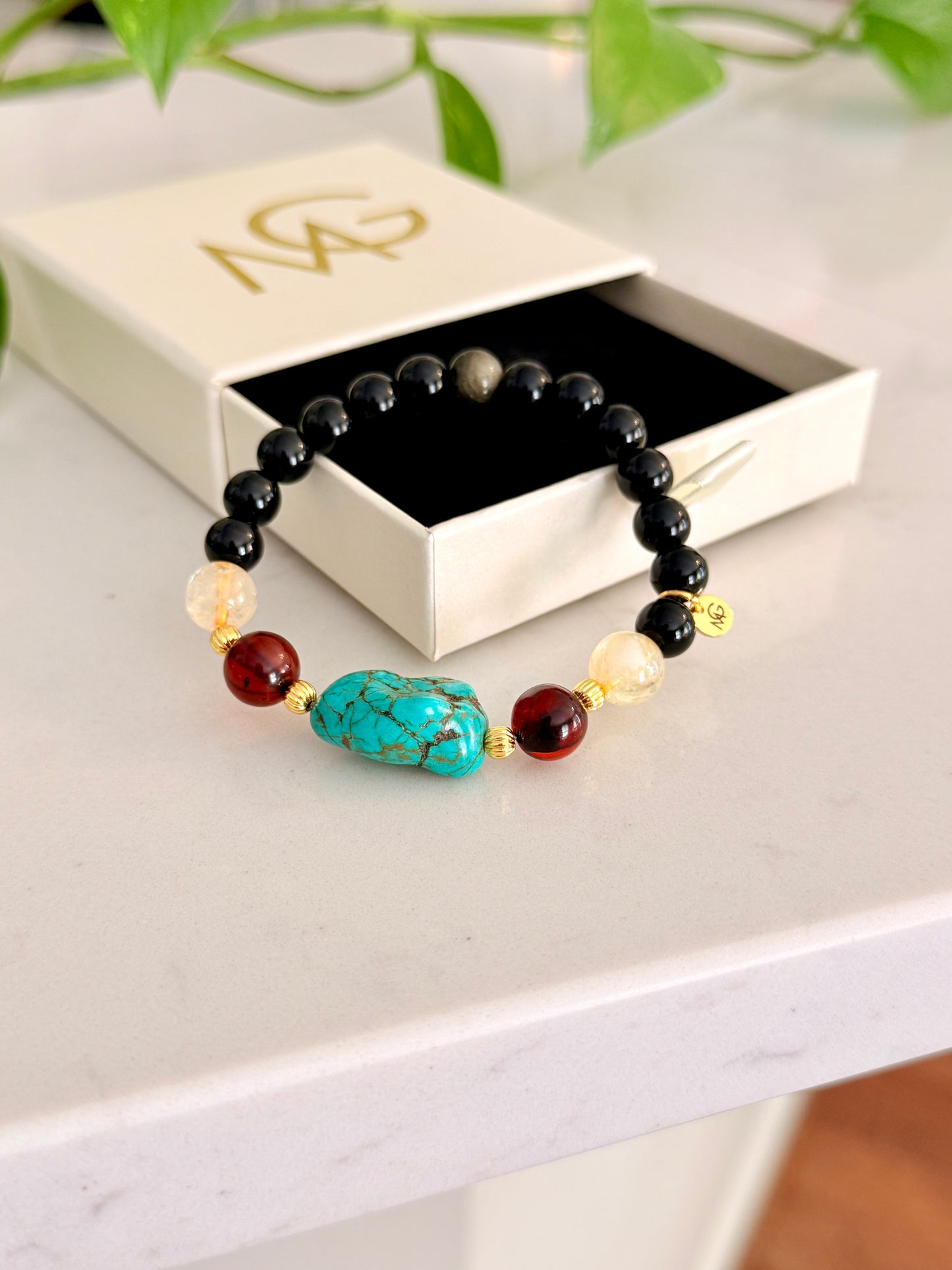 Black Obsidian - Citrine - Amber - Turquoise Bracelet
