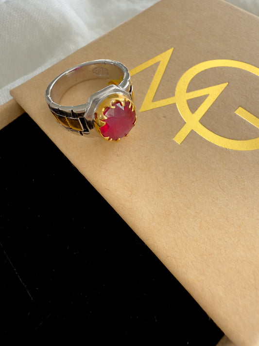 Men's Design Ruby Ring Stirling Silver