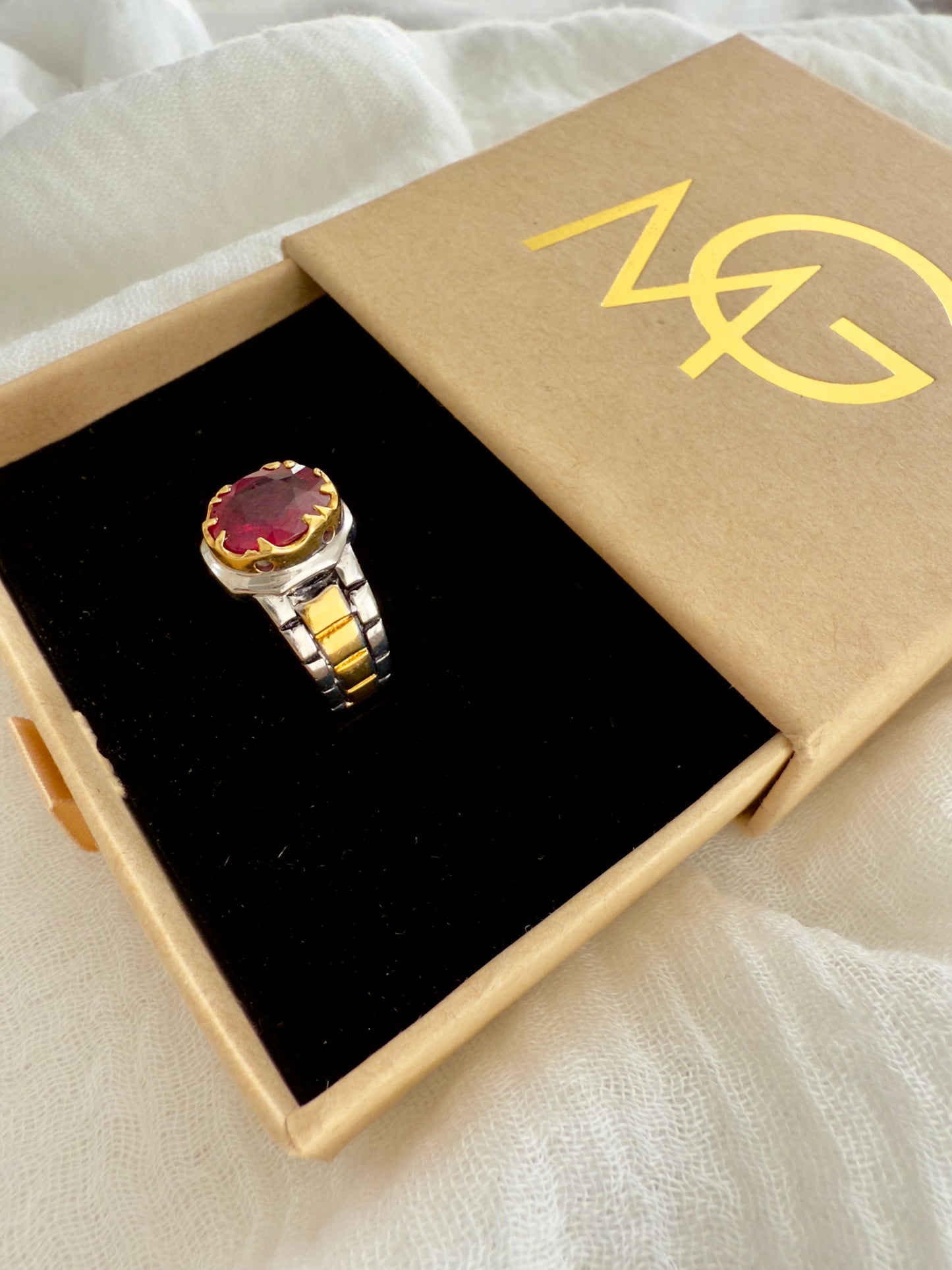 Men's Design Ruby Ring Stirling Silver