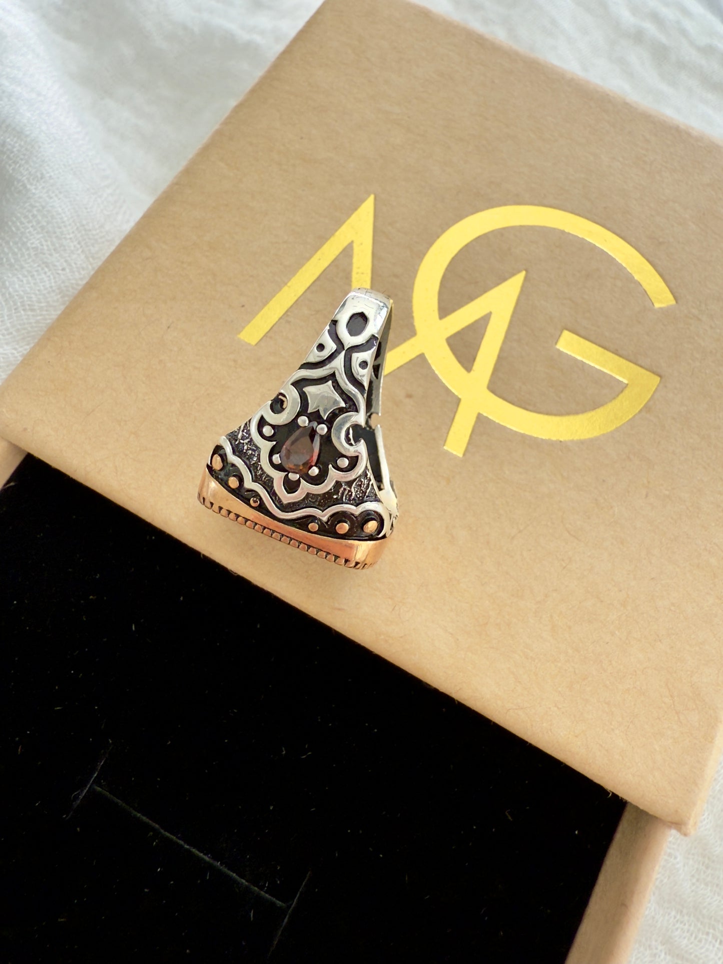 Handmade Men's Design Red Agate Ring Stirling Silver
