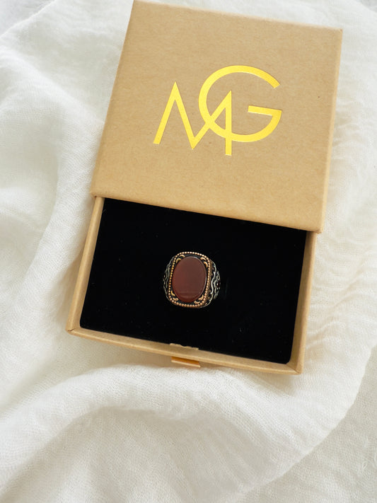 Handmade Men's Design Red Agate Ring Stirling Silver