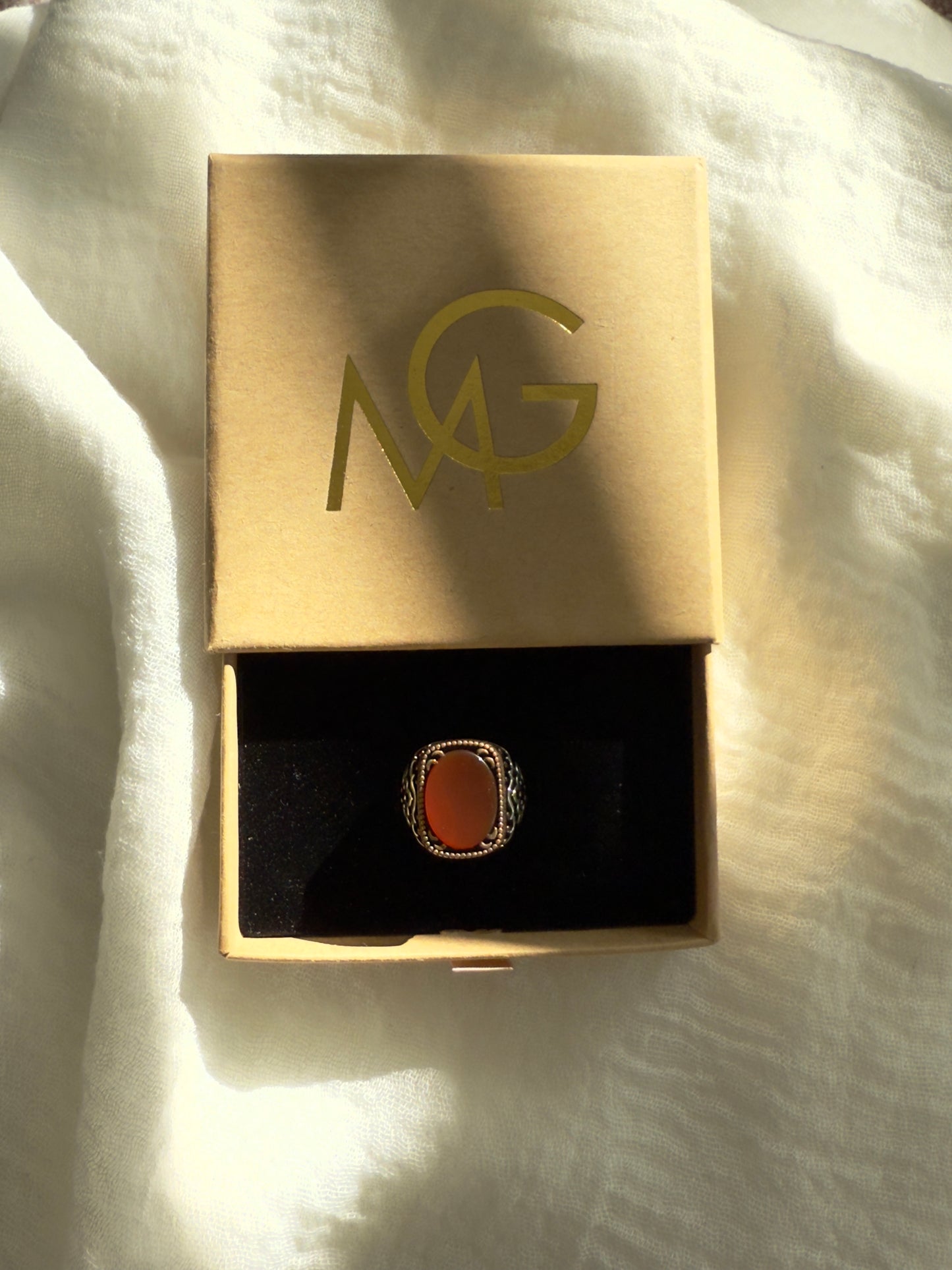 Handmade Men's Design Red Agate Ring Stirling Silver