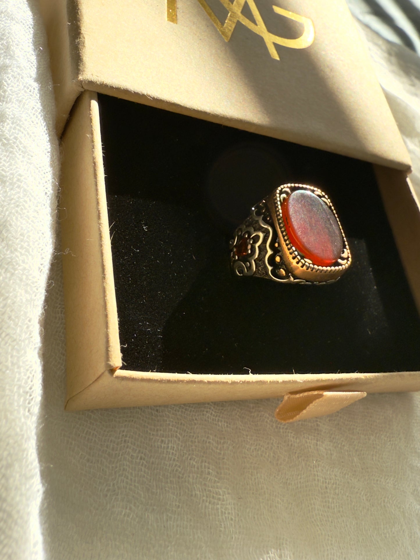 Handmade Men's Design Red Agate Ring Stirling Silver