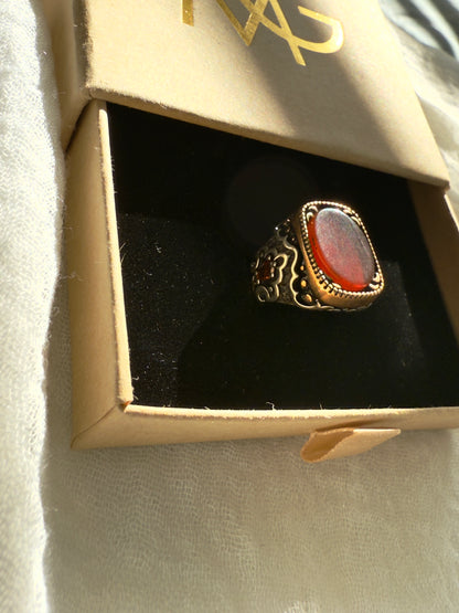 Handmade Men's Design Red Agate Ring Stirling Silver