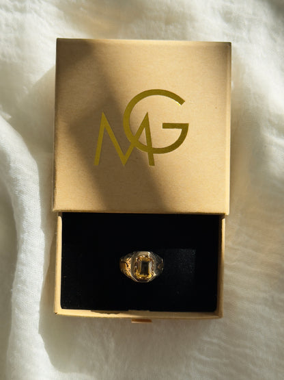 Men's Design Citrine Ring Stirling Silver W/ Plated Gold