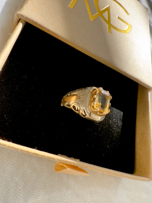 Men's Design Citrine Ring Stirling Silver W/ Plated Gold