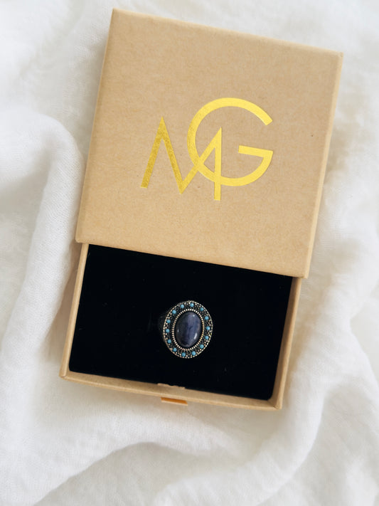 Men's Design Blue Agate Ring Stirling Silver