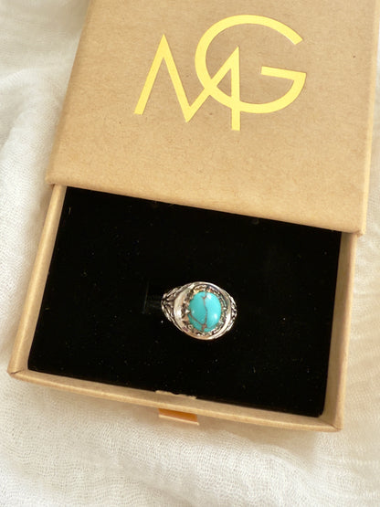 Handmade Men's Design Turquoise Ring Stirling Silver