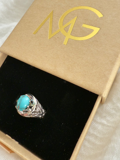 Handmade Men's Design Turquoise Ring Stirling Silver