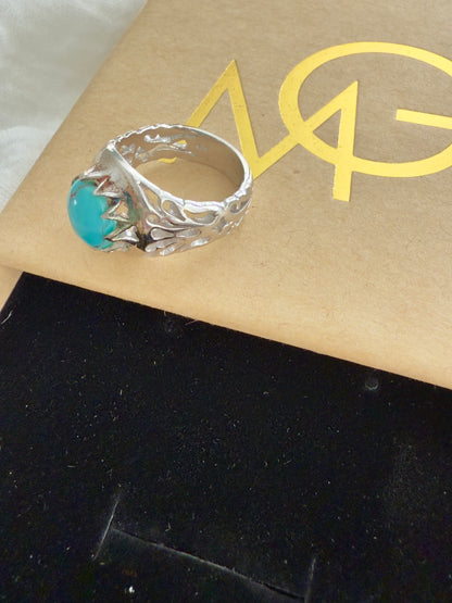 Handmade Men's Design Turquoise Ring Stirling Silver