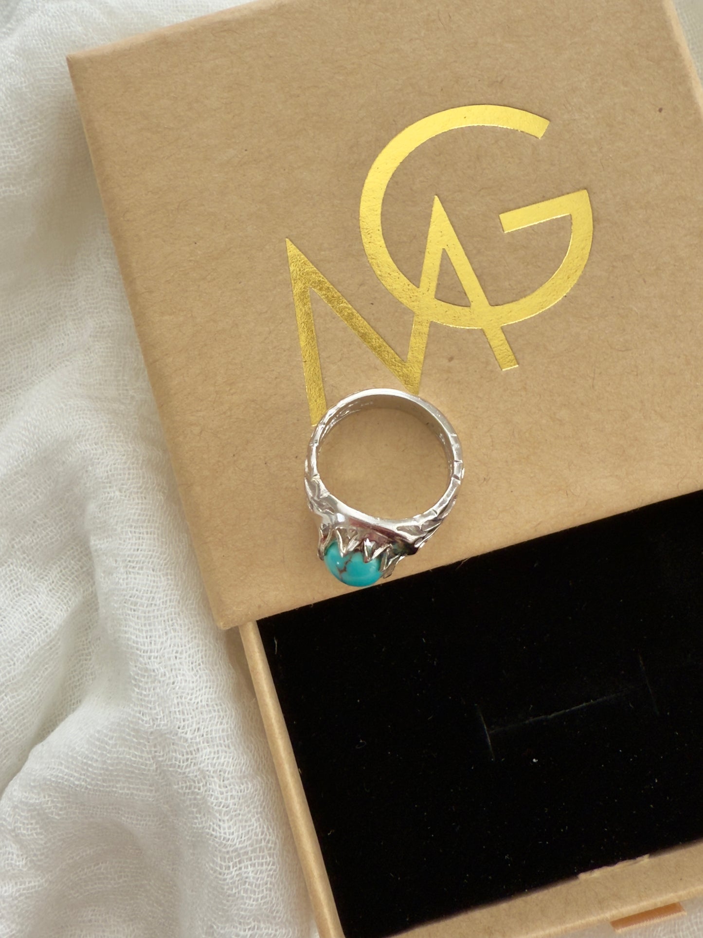Handmade Men's Design Turquoise Ring Stirling Silver