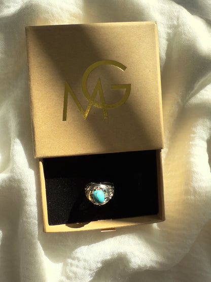 Handmade Men's Design Turquoise Ring Stirling Silver