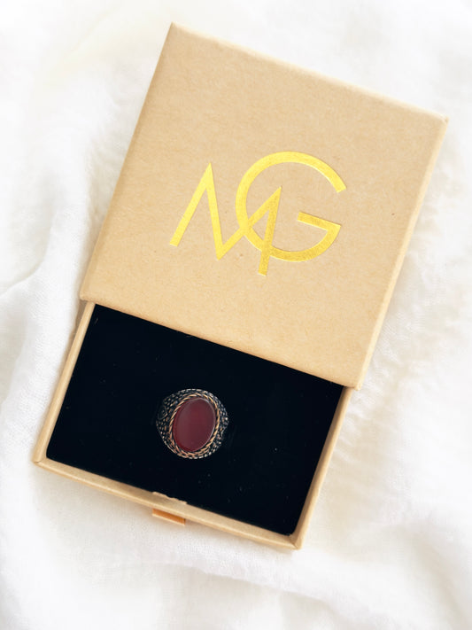 Men's Design of Red Agate Ring Stirling Silver