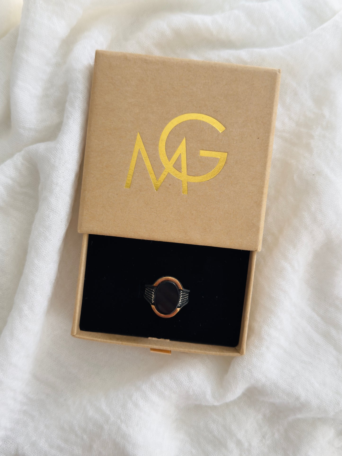 **Sold Out** Men's Design Black Agate Ring Stirling Silver W/ Plated Rose Gold
