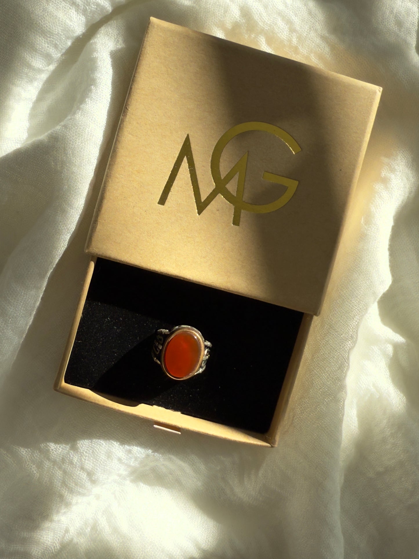 Men's Design Red Agate Ring W/ Stirling Silver