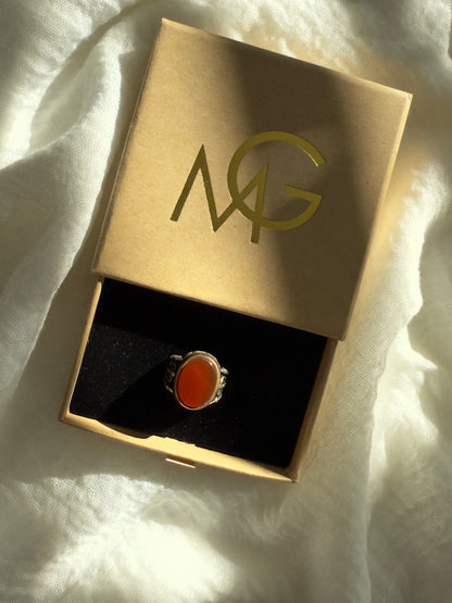 Red Agate Men's Silver 925 Ring
