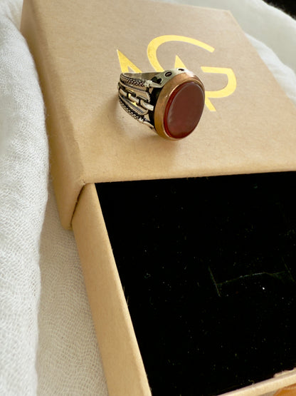 Red Agate Men's Silver 925 Ring