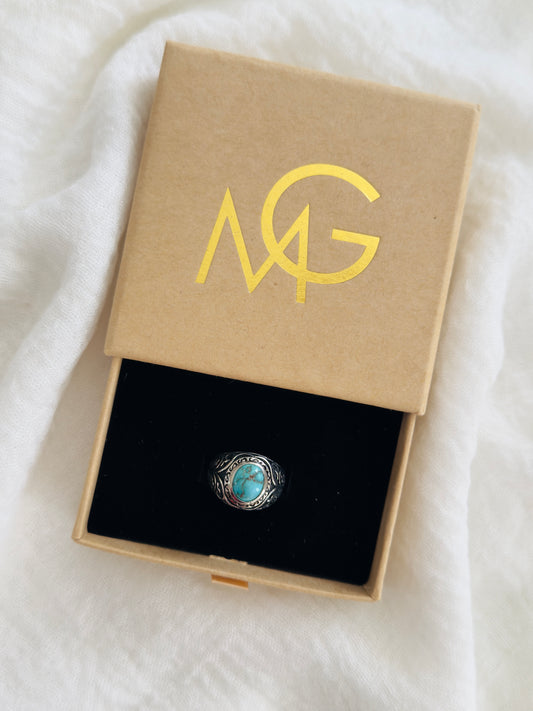 Men's Design Turquoise Ring Stirling Silver