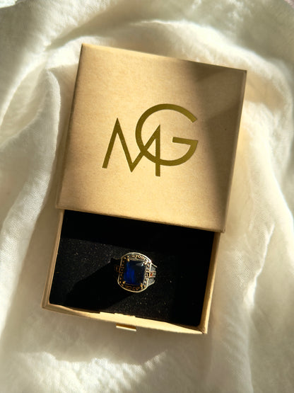 Handmade Men's Design Blue Crystal Ring Stirling Silver