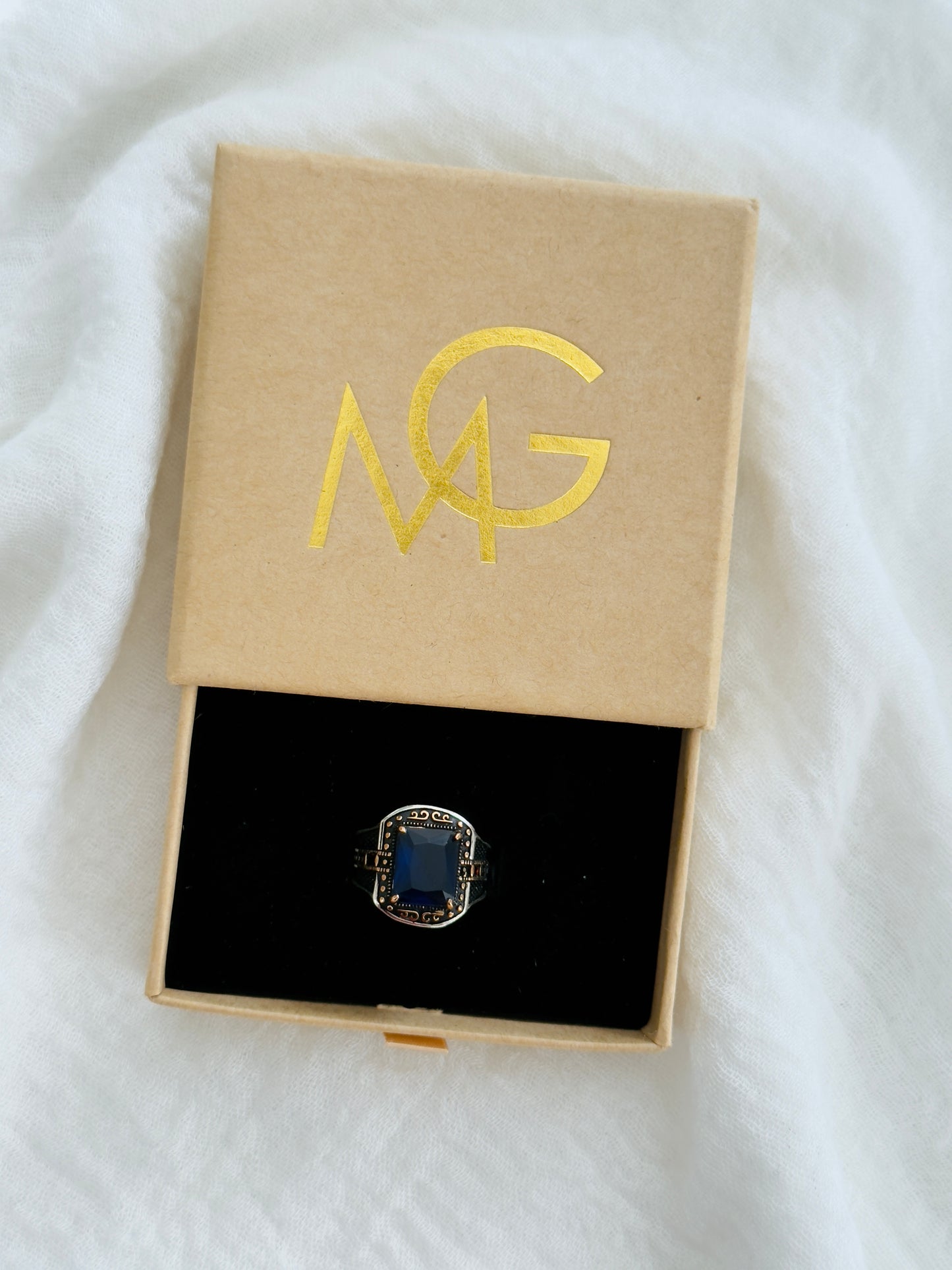 Handmade Men's Design Blue Crystal Ring Stirling Silver