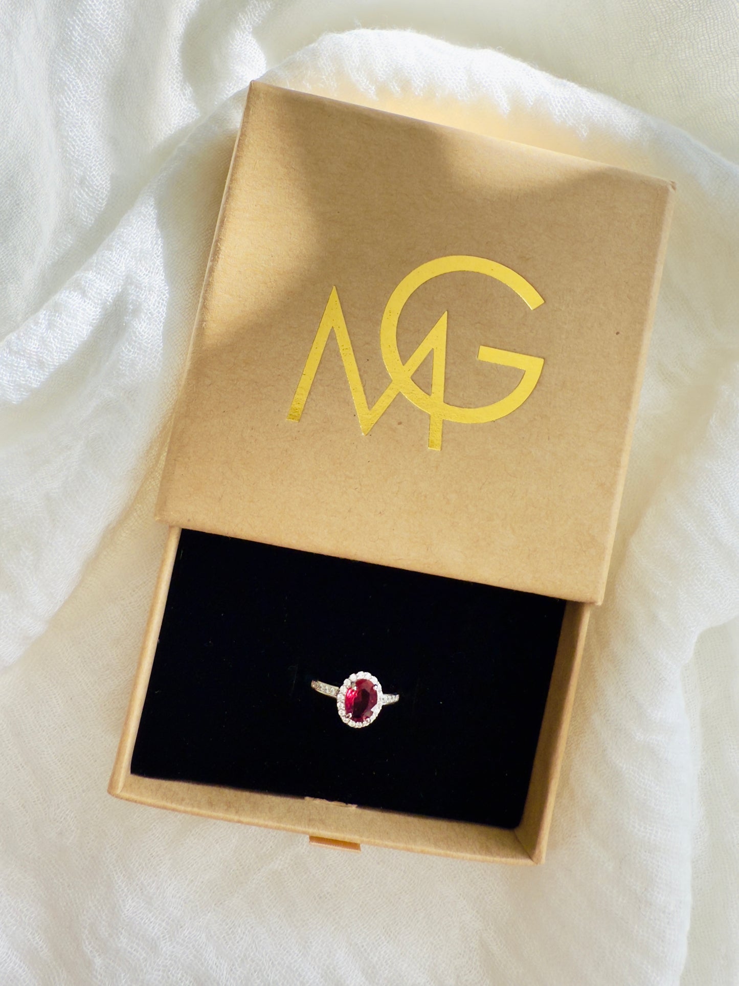 Woman's Design Red Crystal Ring Stirling Silver W/ Zircon