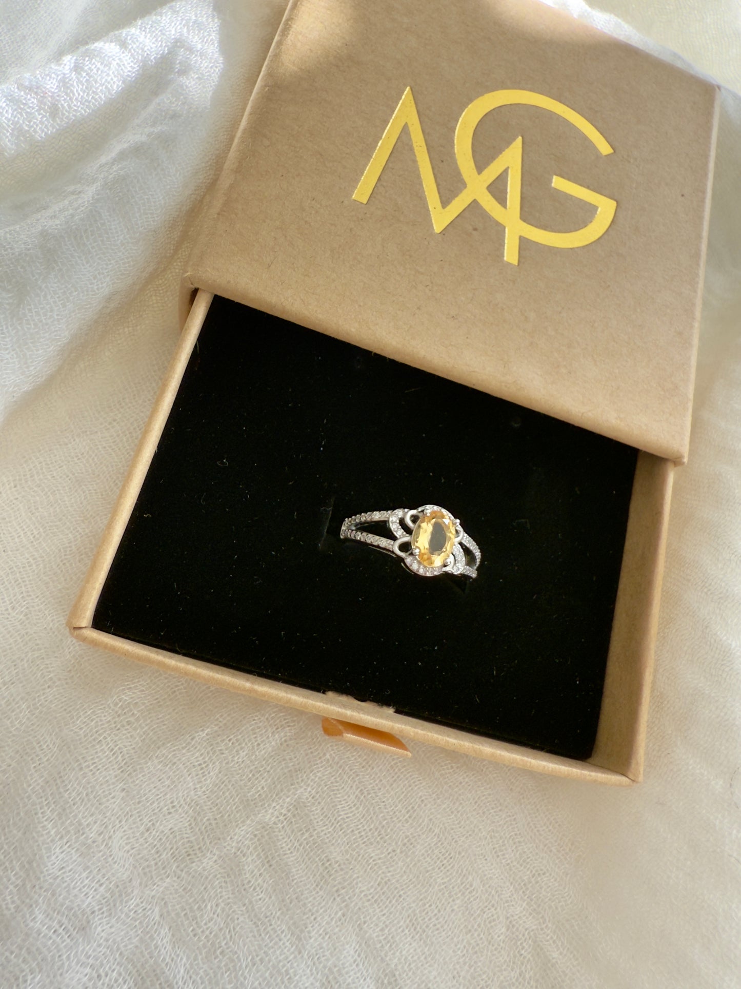 Woman's Design Citrine Ring Stirling Silver