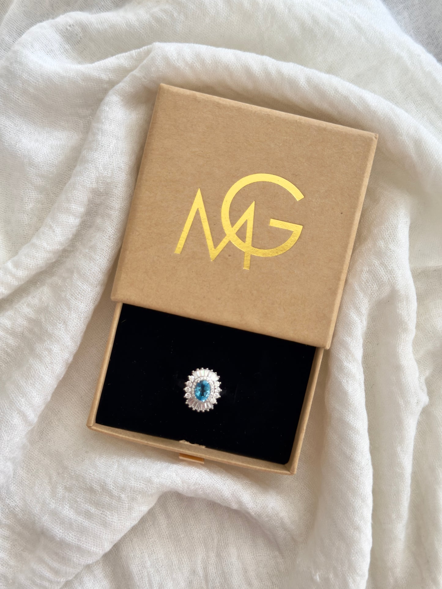 Woman's Design Blue Topaz Ring Stirling Silver W/ Zircon