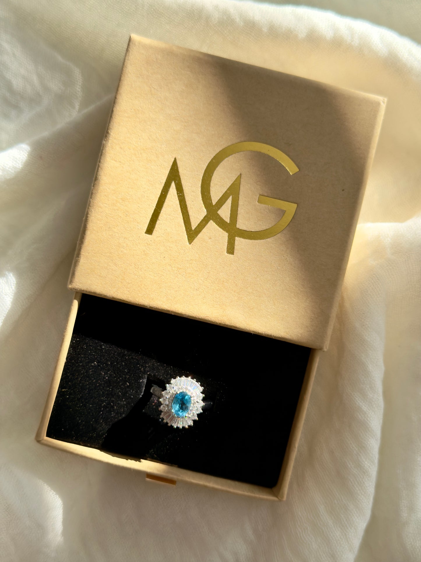 Woman's Design Blue Topaz Ring Stirling Silver W/ Zircon