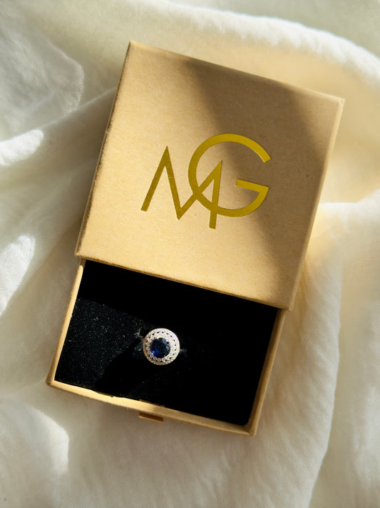 Woman's Design Blue Crystal Ring Stirling Silver W/ Zircon