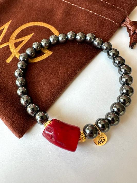 Hematite-Coral Bracelet
