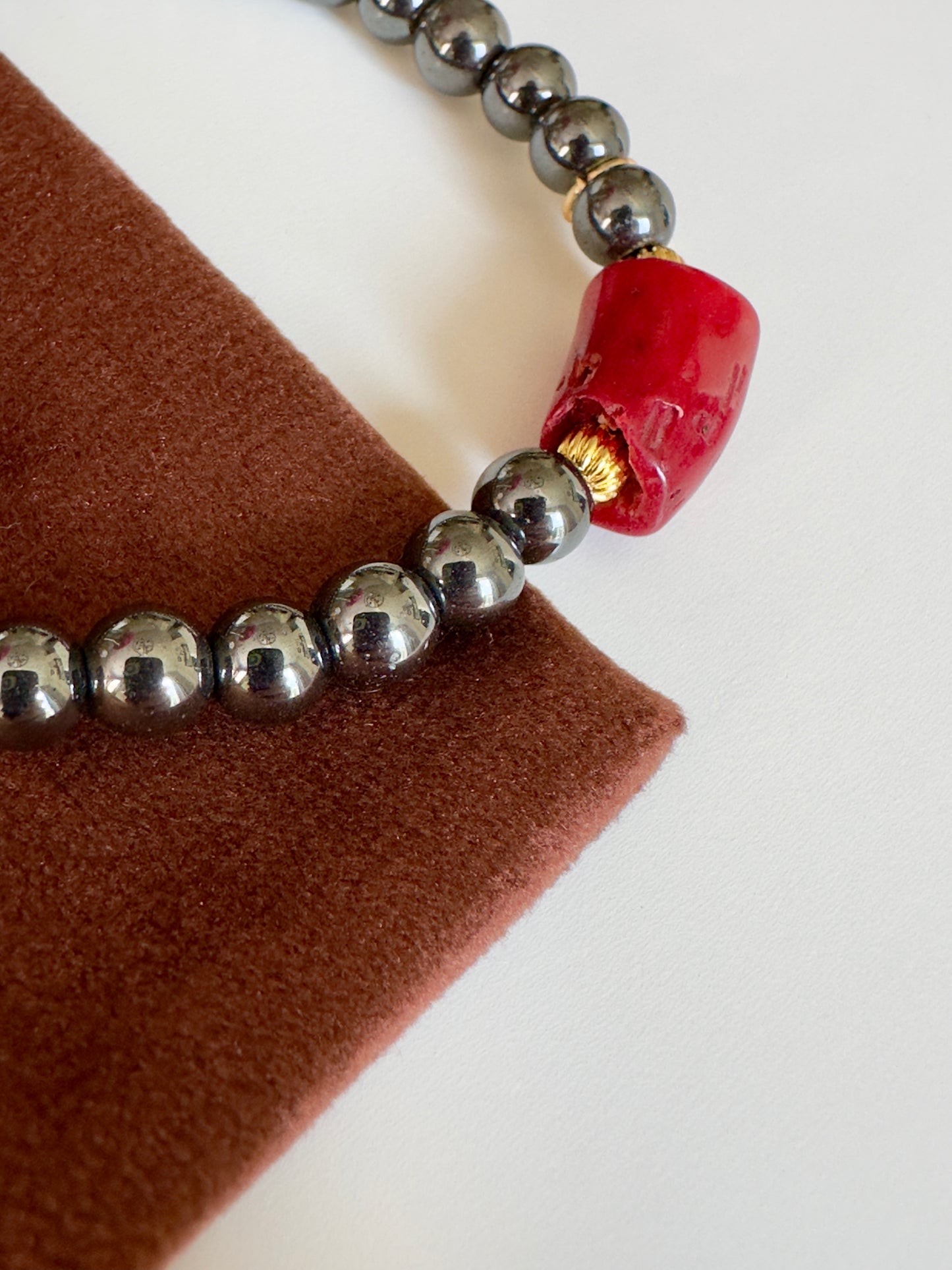 Hematite-Coral Bracelet