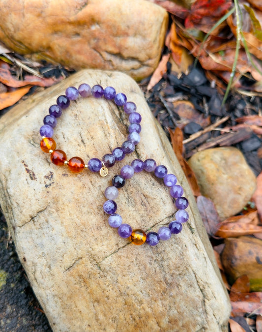 Amethyst-Amber Mum & Daughter Bracelet Set