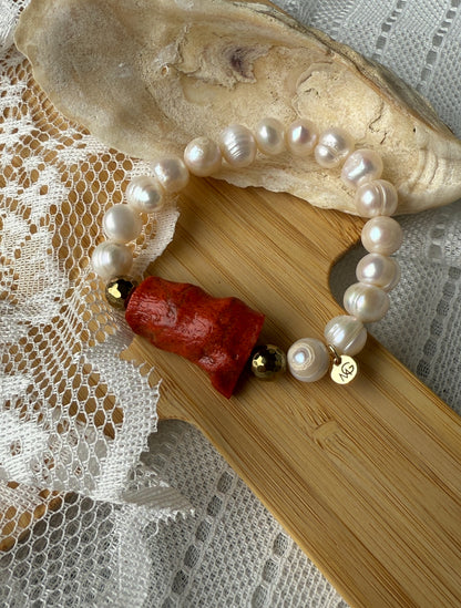 Natural Coral - Pearl Bracelet