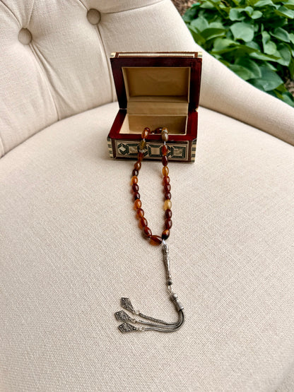 33-Bead Red Agate Misbaha with Silver 925