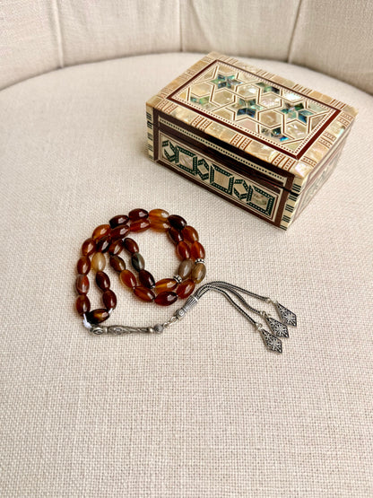 33-Bead Red Agate Misbaha with Silver 925