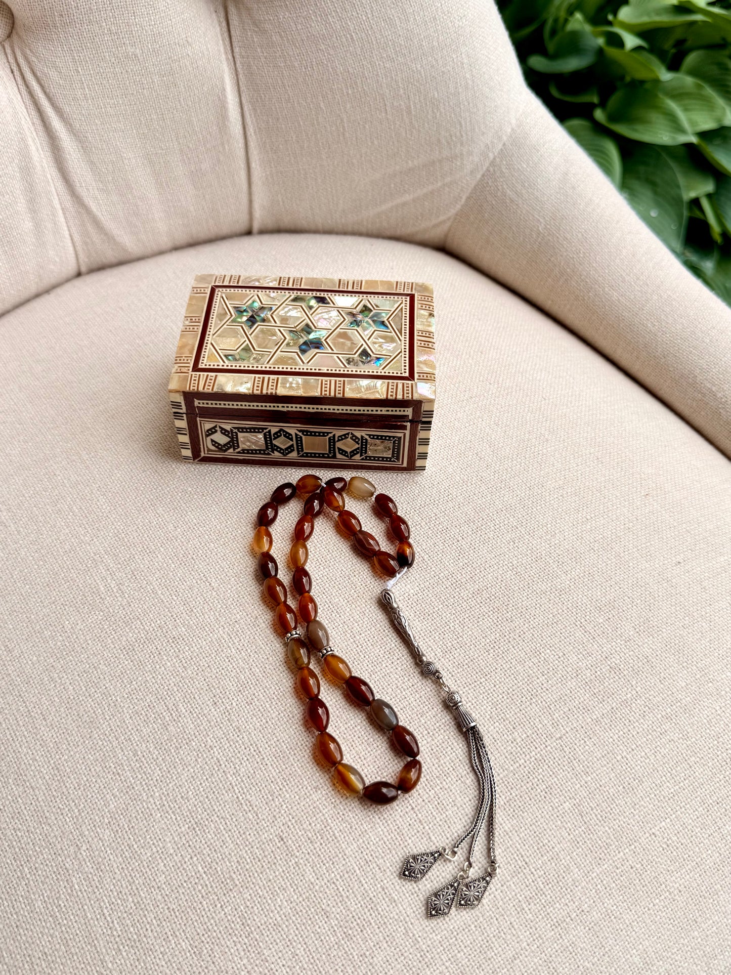 33-Bead Red Agate Misbaha with Silver 925