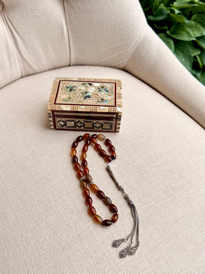 33-Bead Red Agate Misbaha with Silver 925